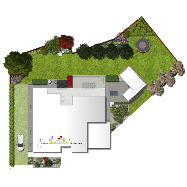 Schräger Garten vs. Bauhaus