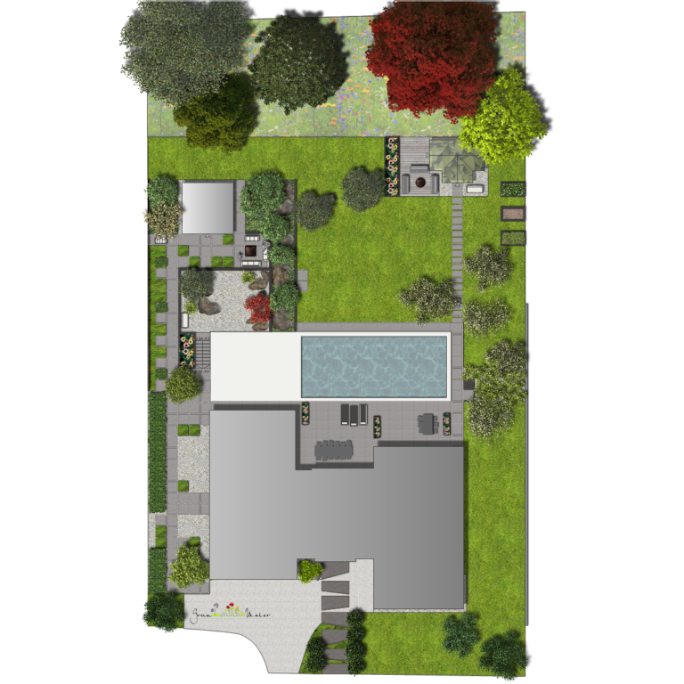 Bauhaus trifft auf asiatischen Senkgarten